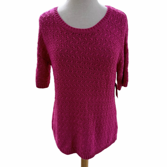 NEW Coldwater Creek Size Medium Lattice Stitch Sweater Magenta Scoop Neck - Picture 1 of 9